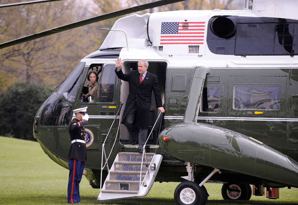 Baret Bailey co-pilots an HMX 1 helicopter, escorting President George Bush.| Courtesy Photo
