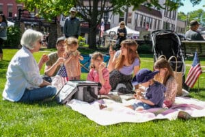 the Nenn Family having a picnic Saturday AM at the farmer's market