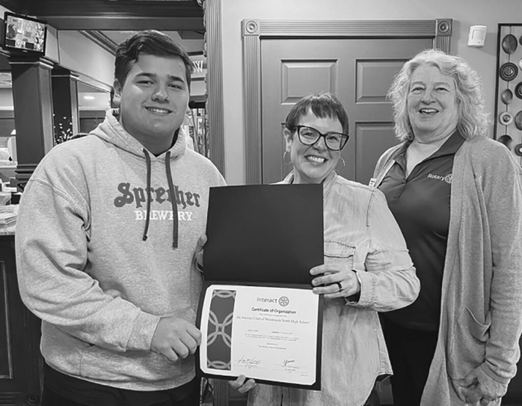 WNHS Thunder Interact Service Club adviser Kristy Hinz stands between Rotary members Chris Cantwell and Marlene Frisbie. The three, holding the charter from Rotary, are pictured at a recent breakfast at 3 Brothers Restaurant.
Courtesy photo