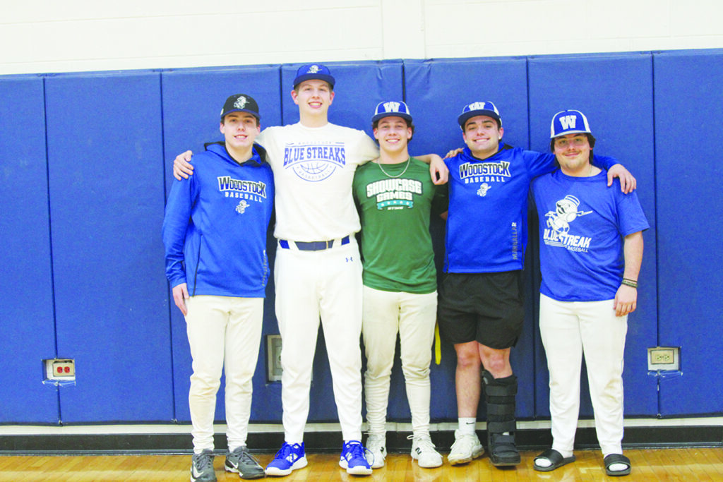 Independent photo by Steve Peterson
Woodstock High School baseball players who are returning leaders are (from left) Angelo Pacini, Mike Offdenkamp, Chace Waterson, Sonny Marsella, and Max Haggerty.