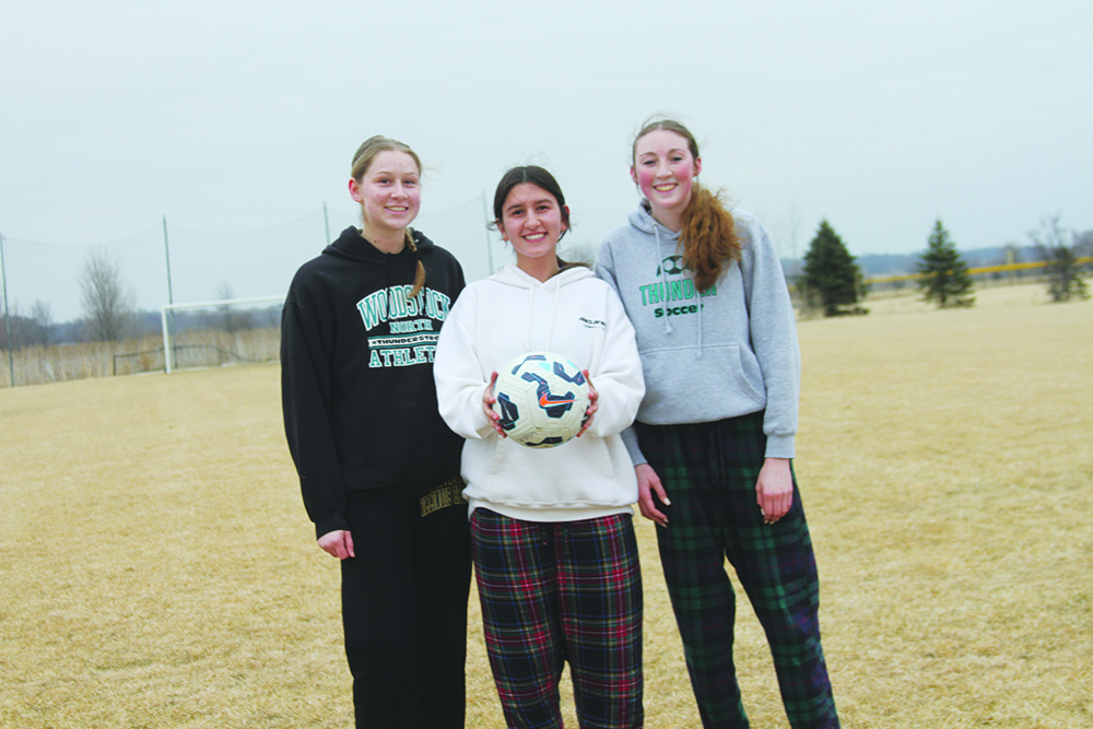 Independent photo by Steve Peterson.
Woodstock North returning girls soccer players this season include (from left) Abbey Ward, Serena Banushi, and Brooklyn Fricano.